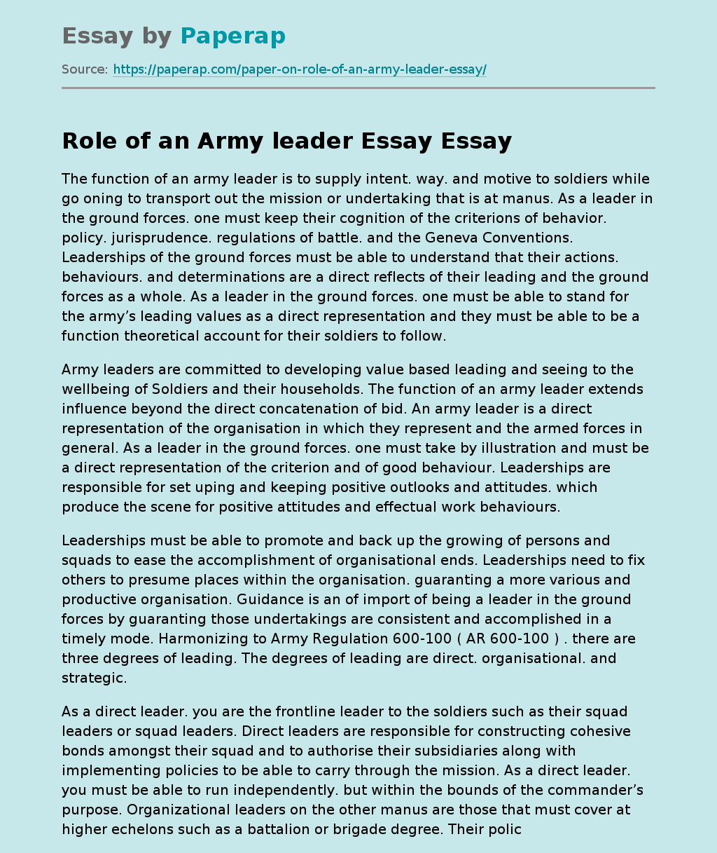 Role of an Army leader Essay