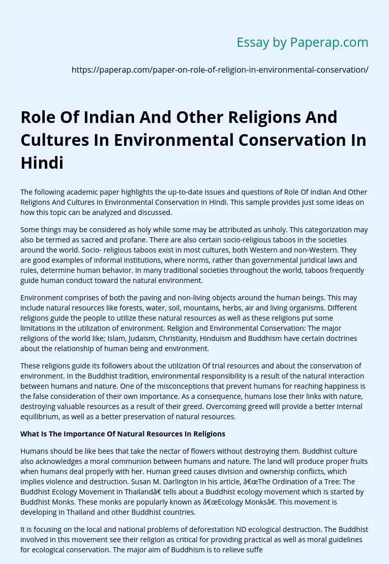 The Role of Indian and Other Religions in Environmental Protection