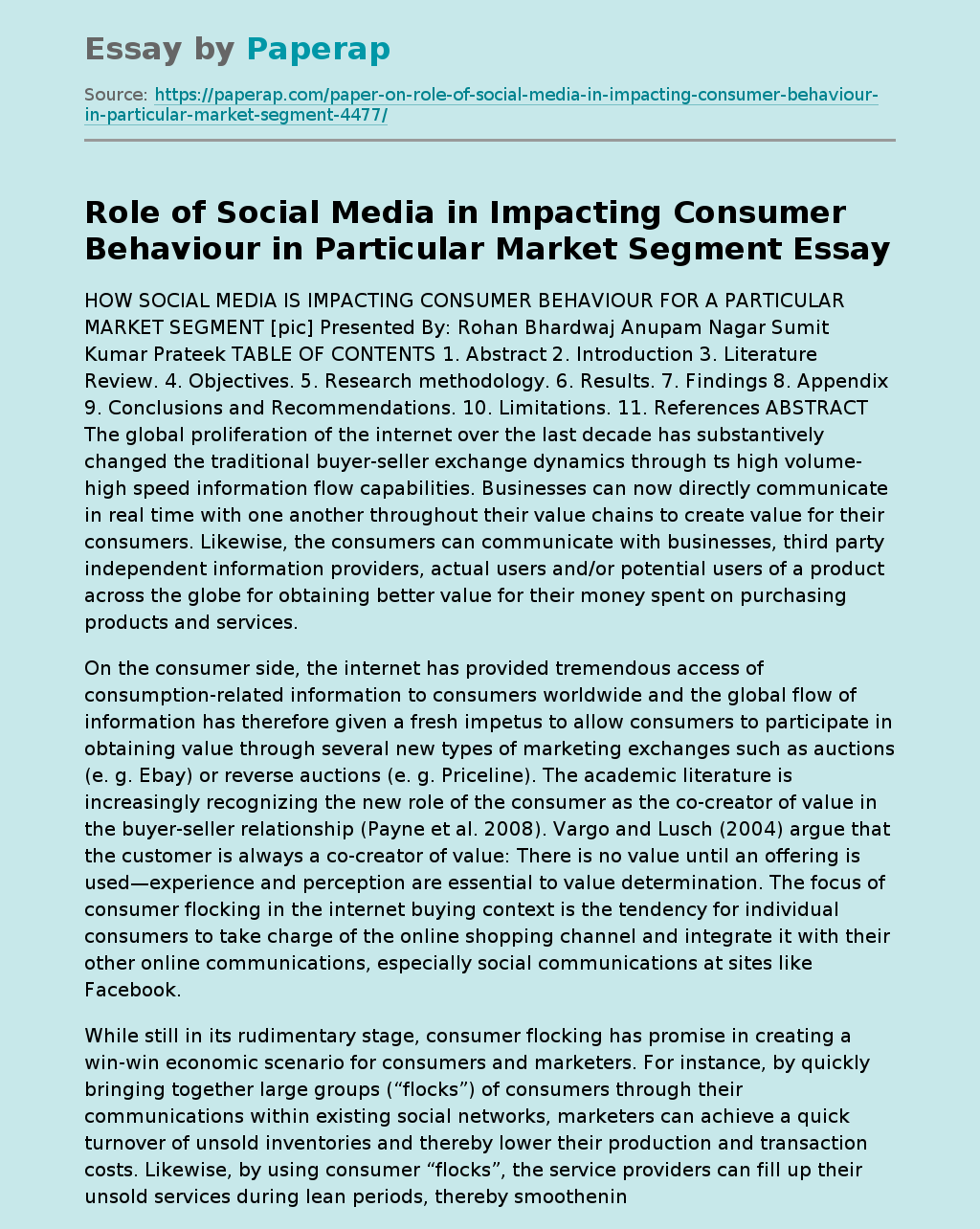 Role of Social Media in Impacting Consumer Behaviour in Particular Market Segment
