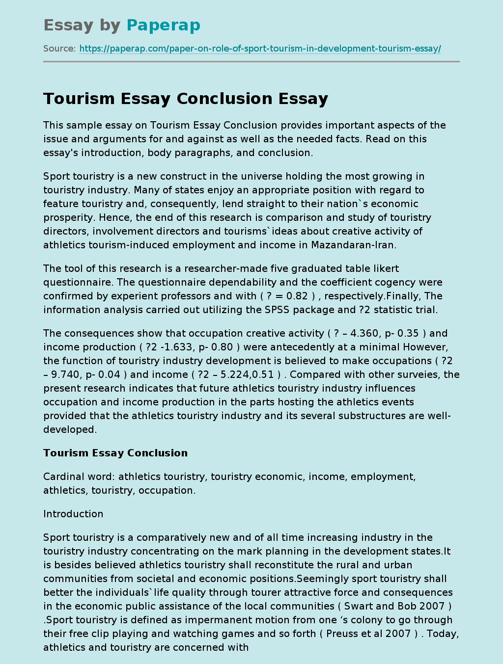 Tourism Essay Conclusion