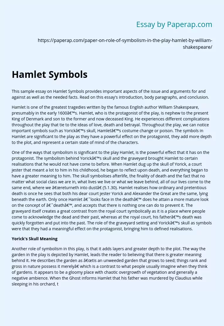 Role of Symbols in William Shakespeare's Hamlet