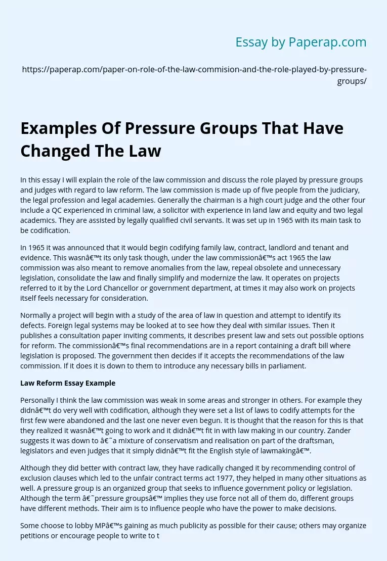 Examples Of Pressure Groups That Have Changed The Law