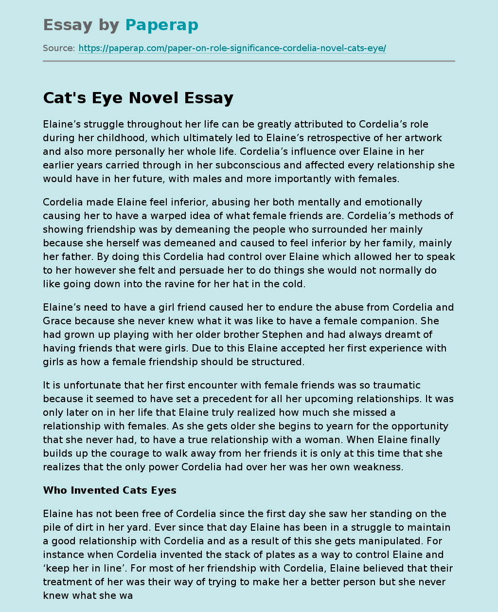 Cat's Eye Novel