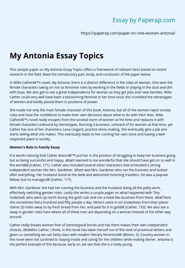 My Antonia Essay Topics