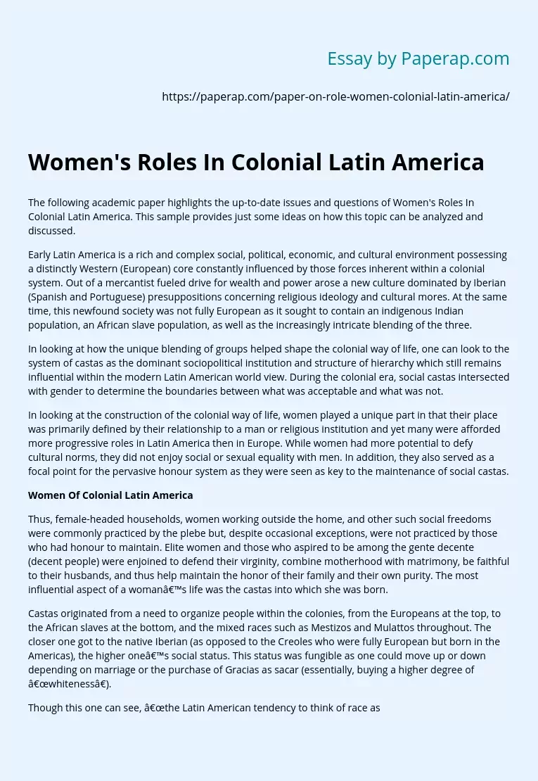 Women's Roles In Colonial Latin America