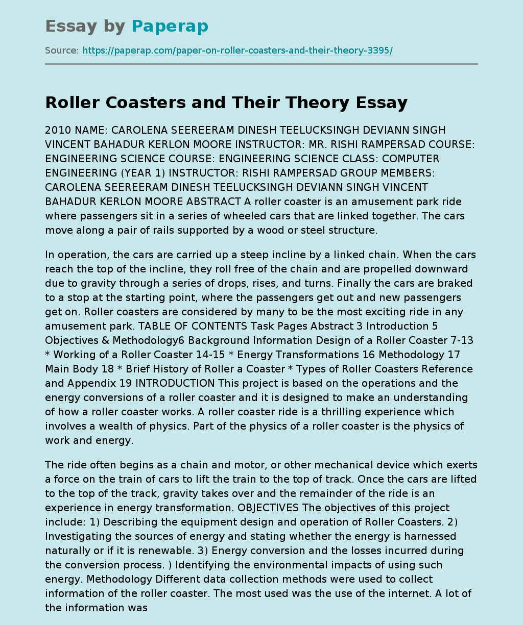 Roller Coasters and Their Theory