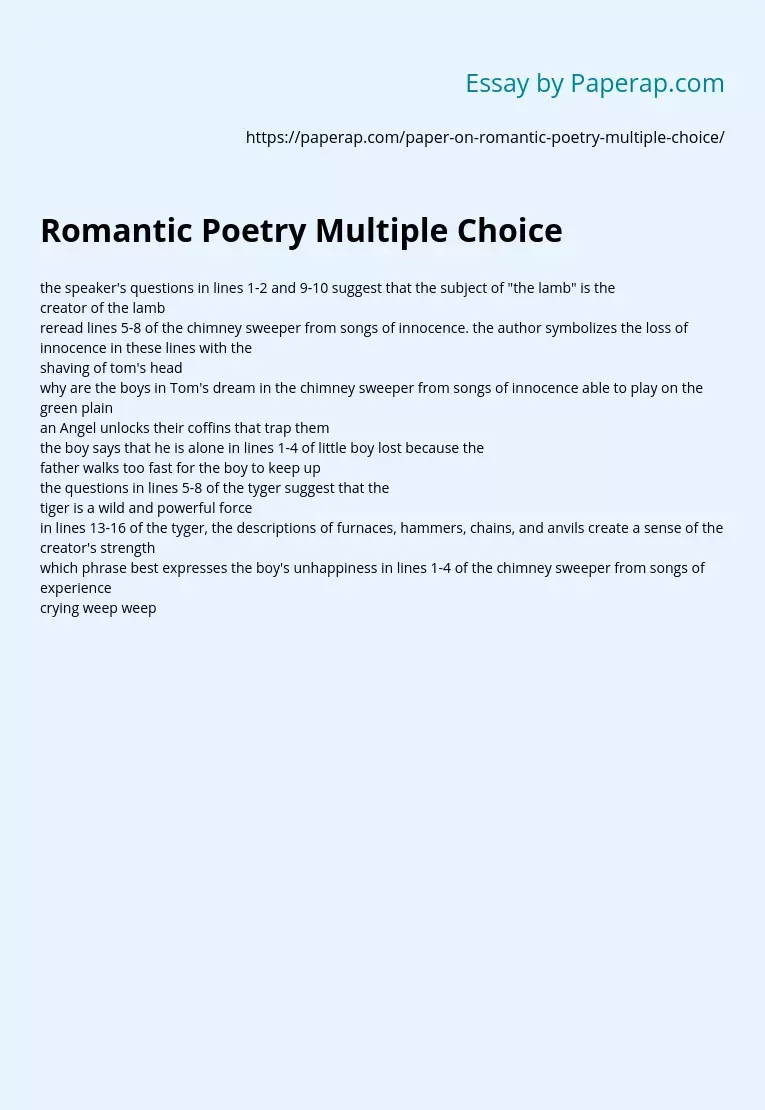 Romantic Poetry Multiple Choice