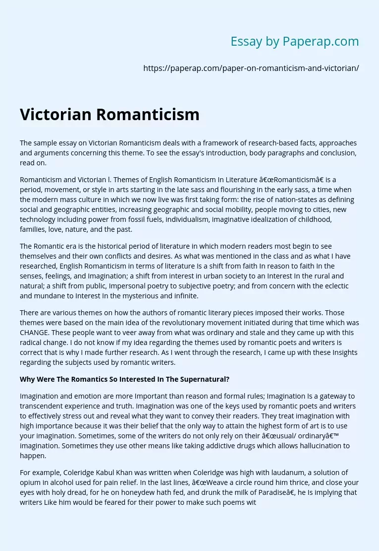 Реферат: Romanticism Essay Research Paper The start of