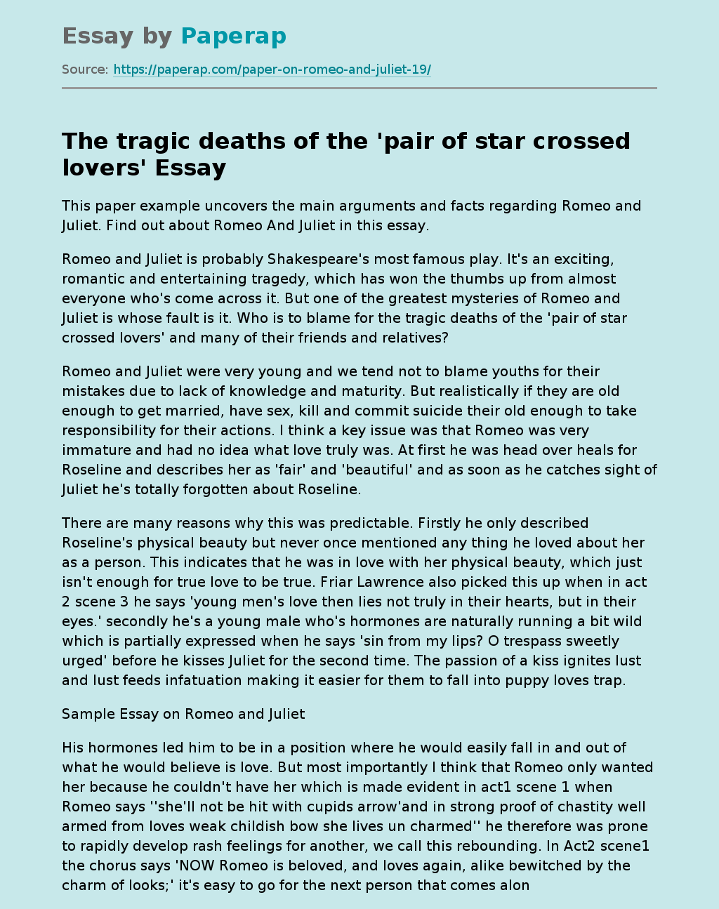 The Tragic Deaths Of The 'Pair Of Star Crossed Lovers'