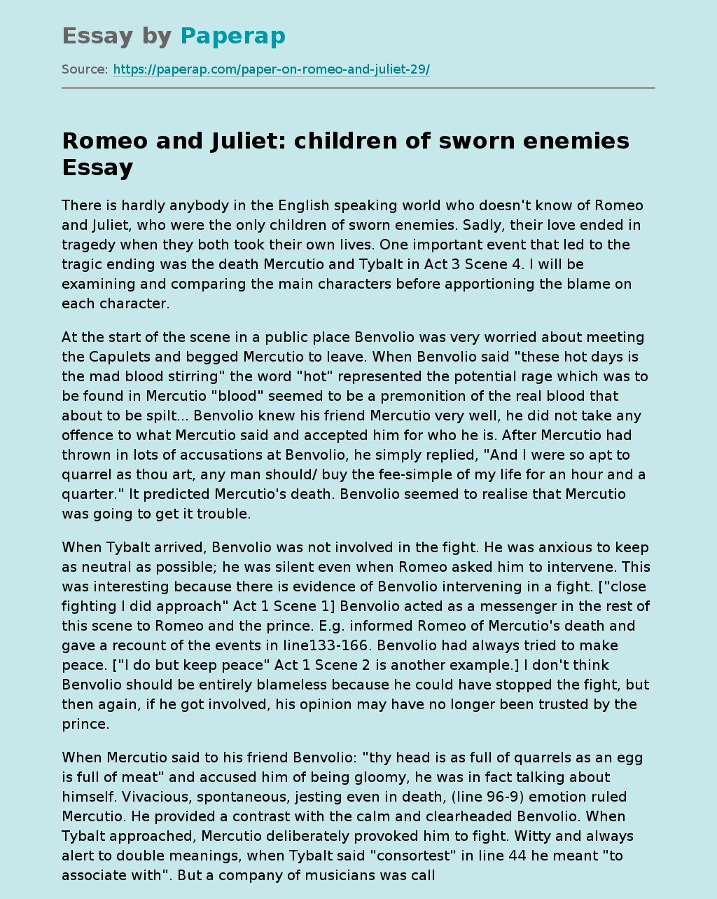 Romeo and Juliet: children of sworn enemies