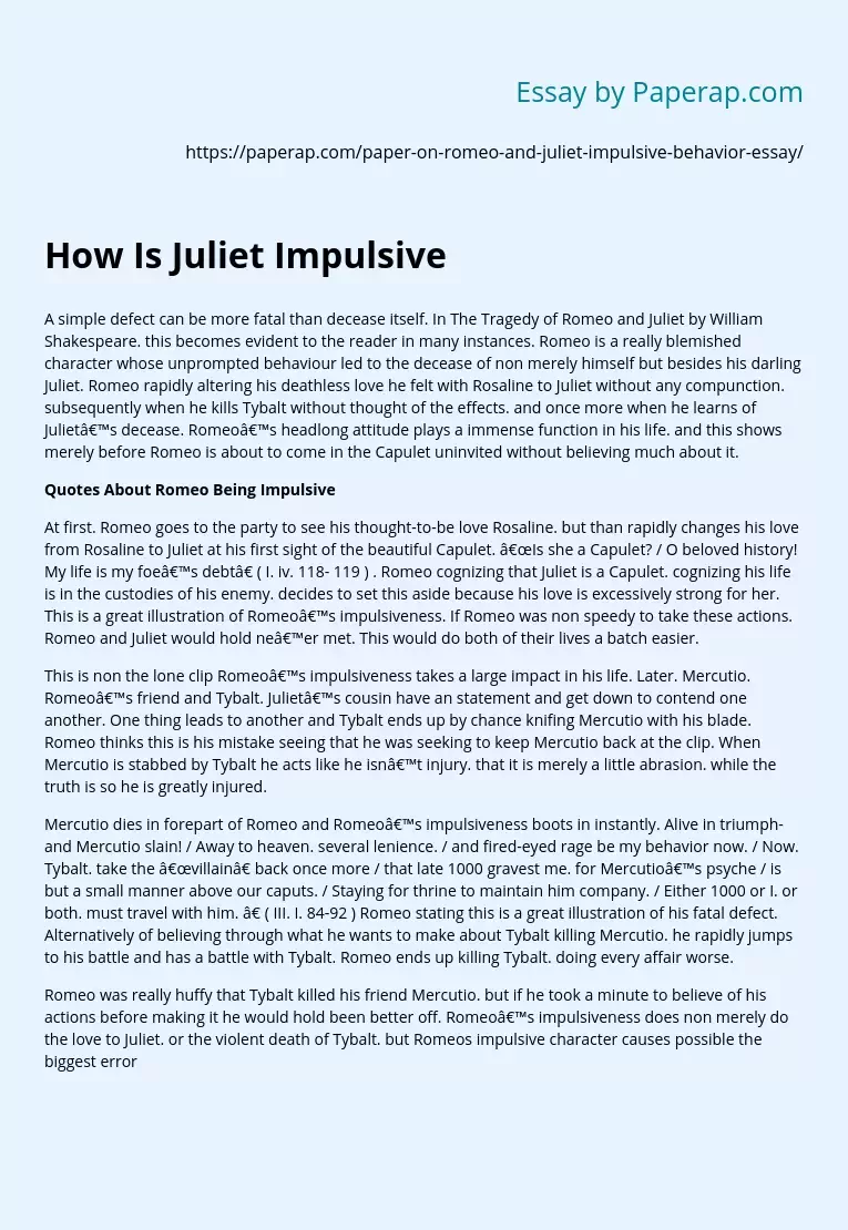 How Is Juliet Impulsive