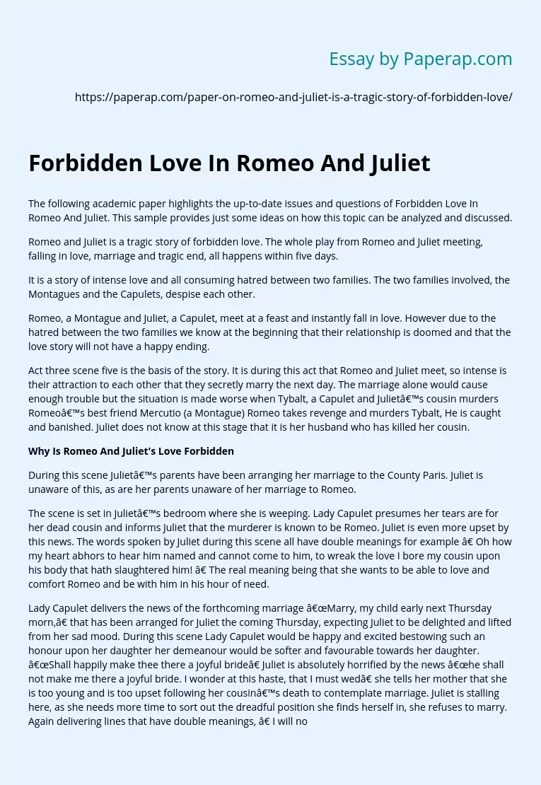 Forbidden Love In Romeo And Juliet