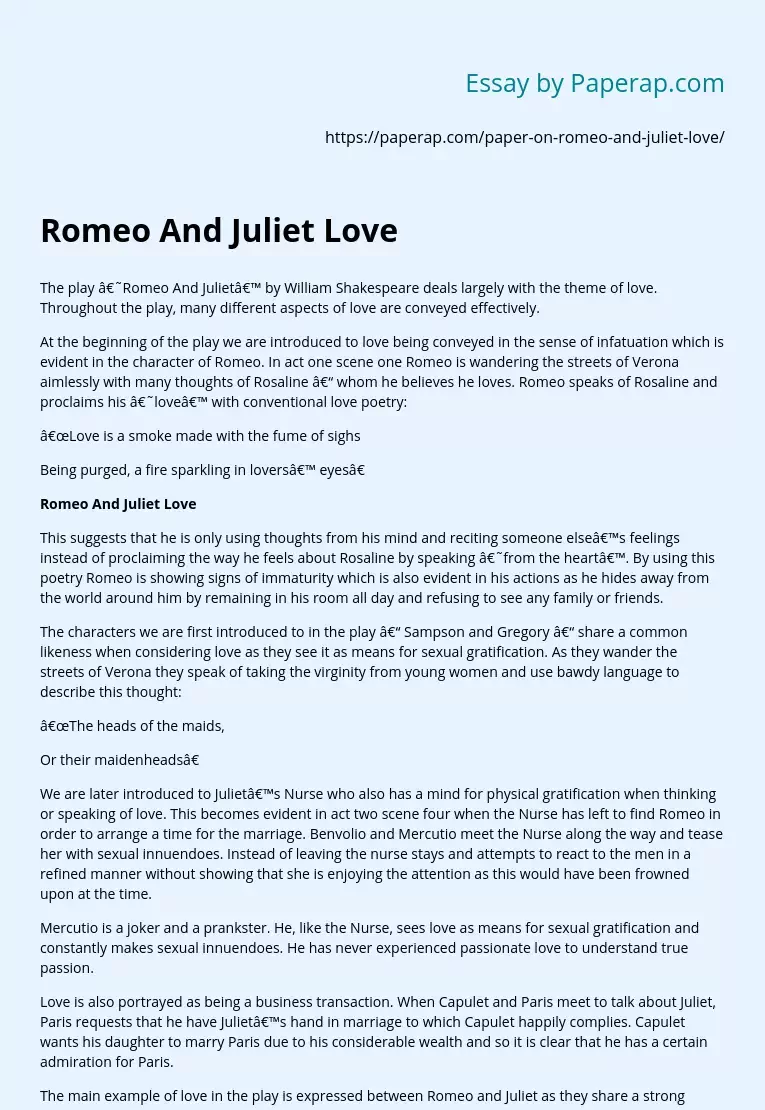 were romeo and juliet really in love essay