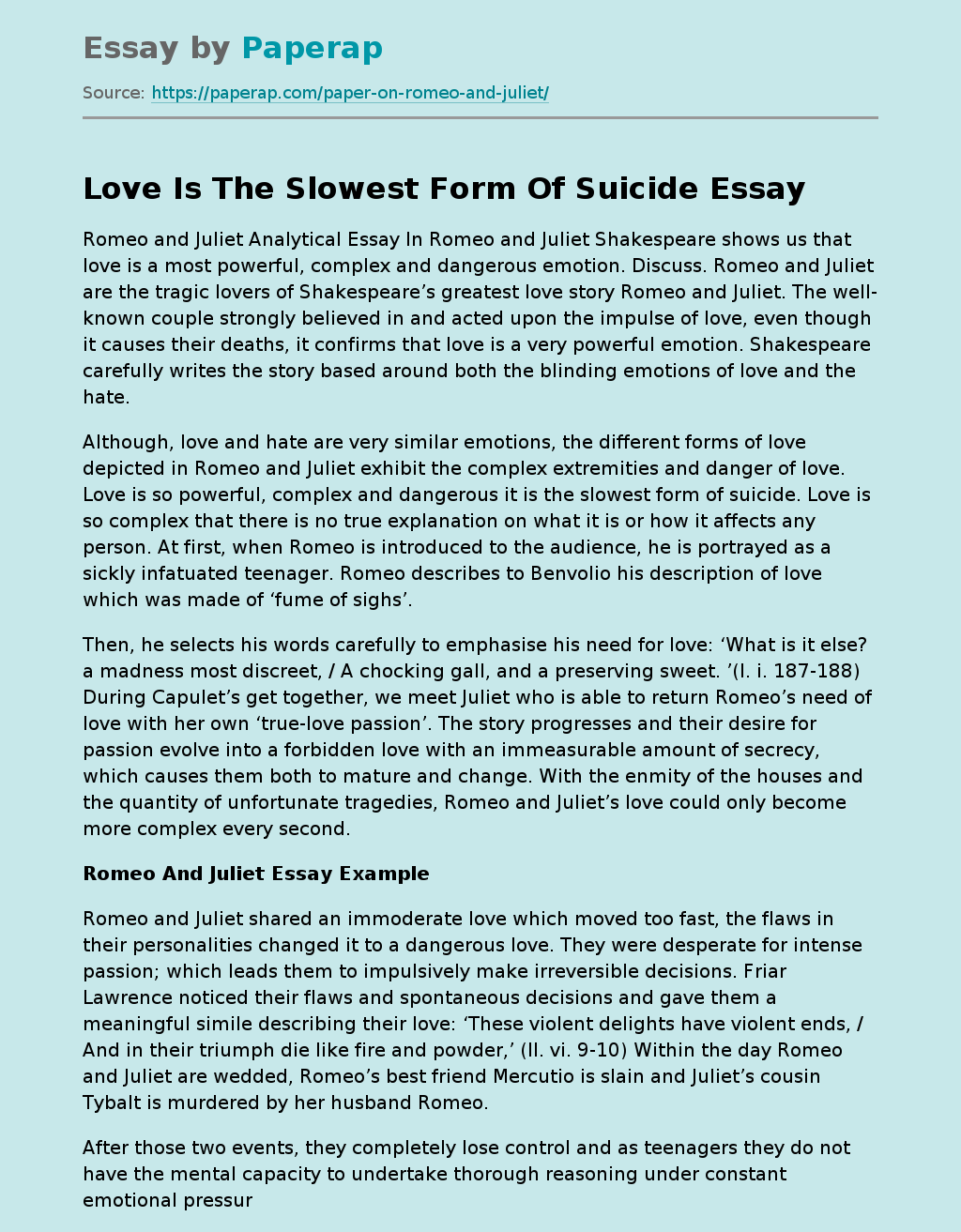 Love Is The Slowest Form Of Suicide