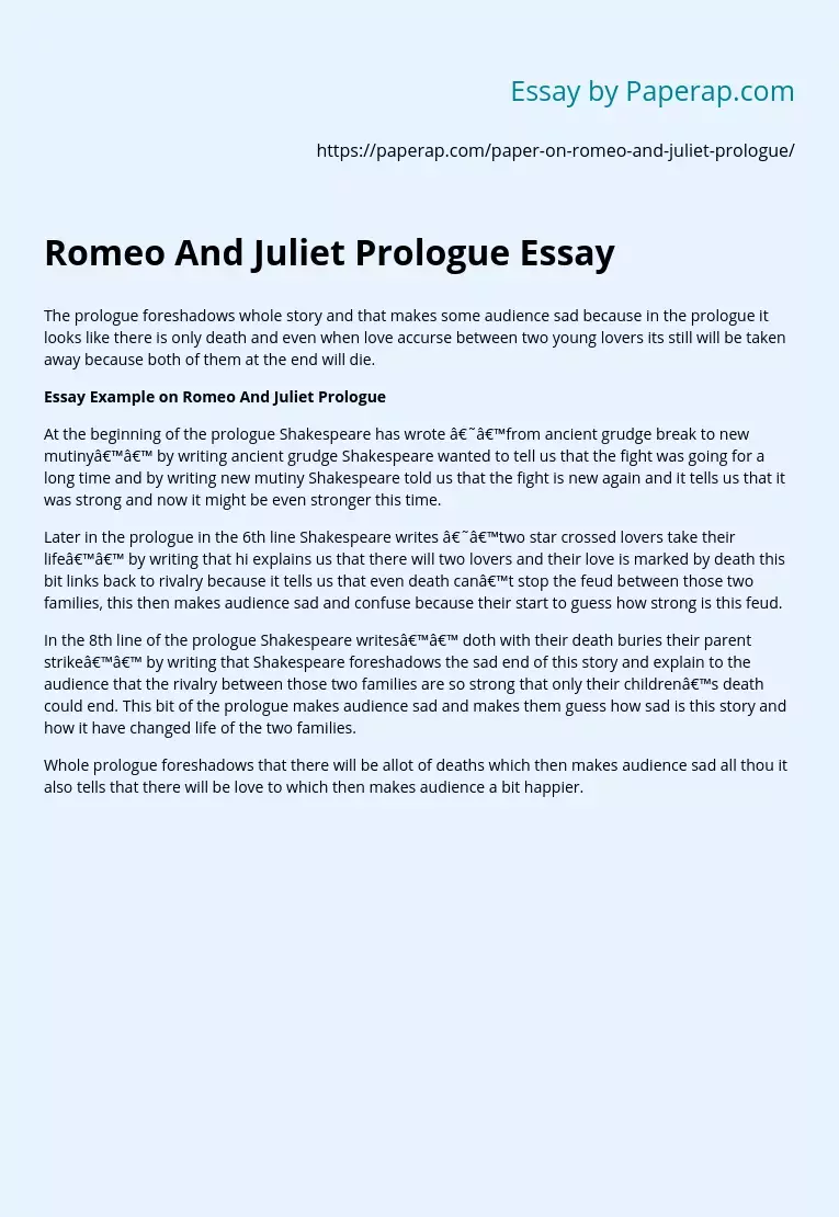 Romeo And Juliet Prologue Essay