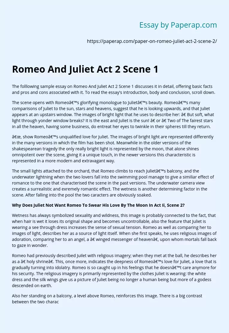 Реферат: Rome And Juliet the Balcony Scene Essay