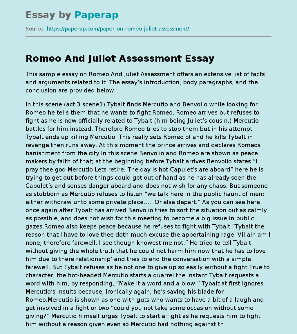 Romeo And Juliet Assessment