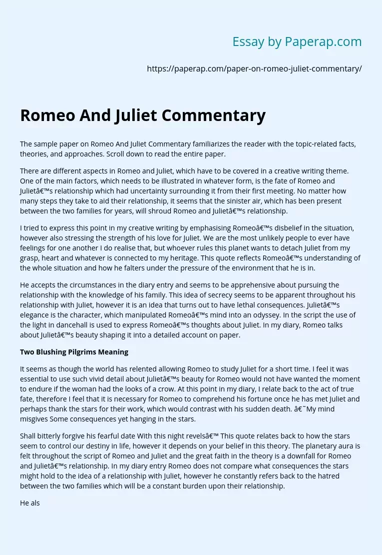 Romeo And Juliet Commentary