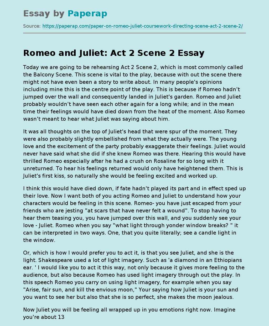 romeo and juliet act 2 scene 2 essay