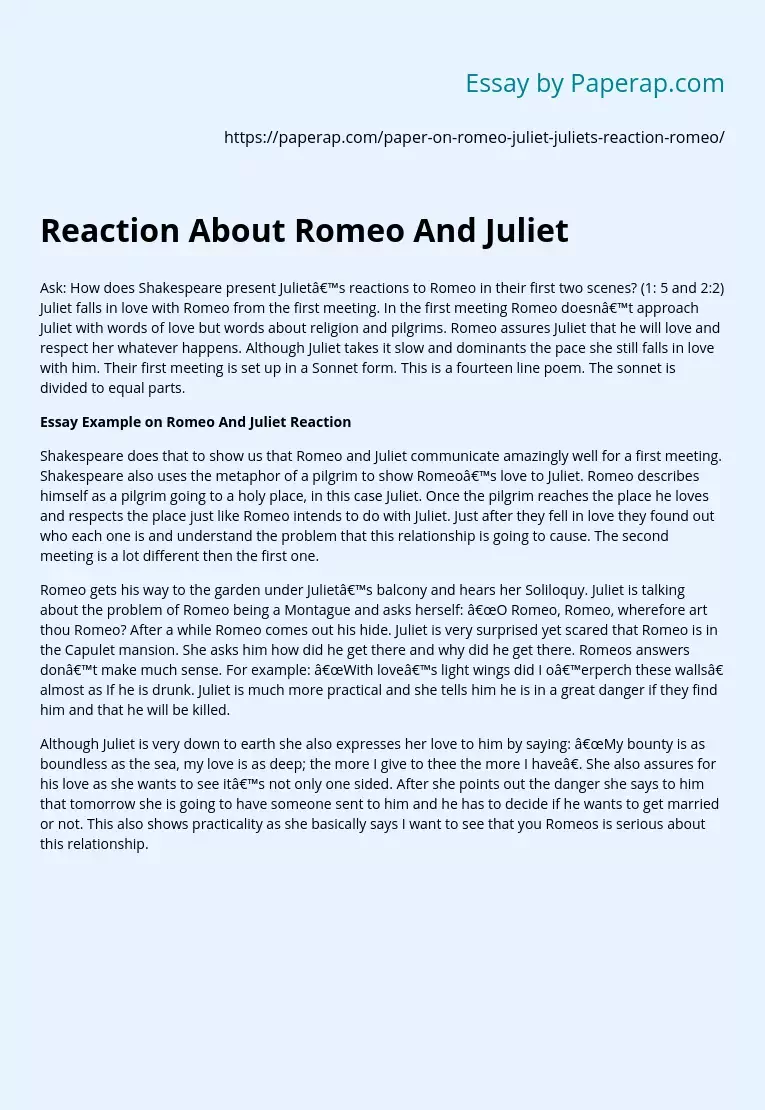Reaction About Romeo And Juliet