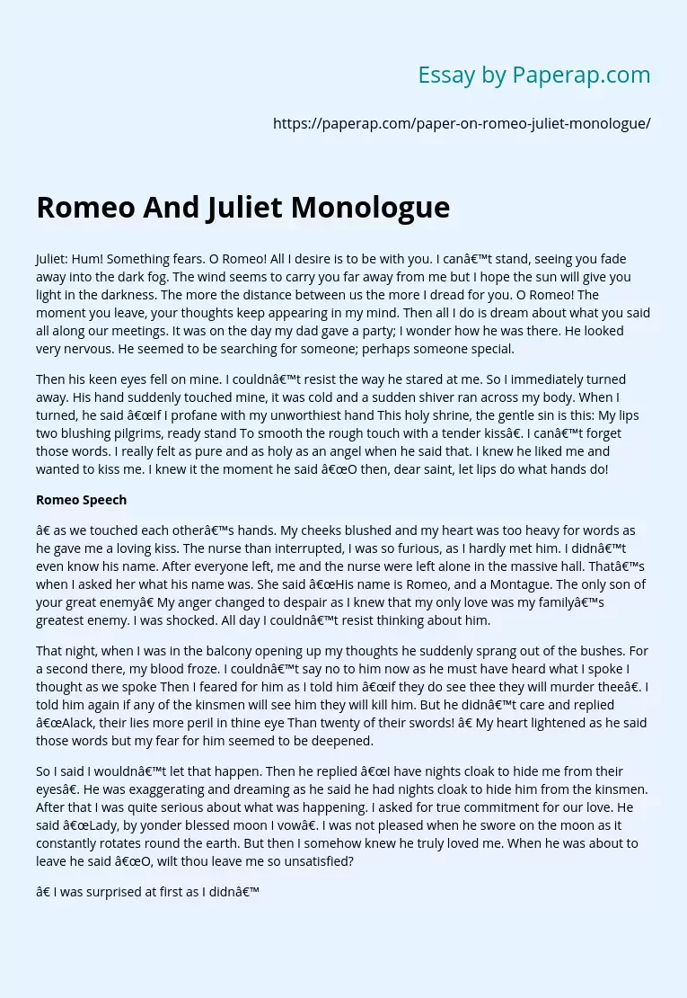 Romeo And Juliet Monologue