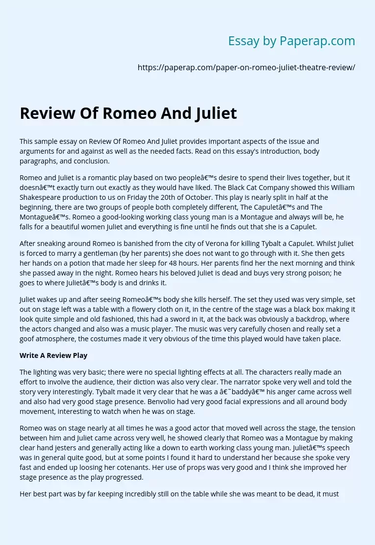 Review Of Romeo And Juliet