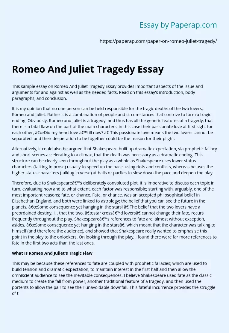 Реферат: Romeo And Juliet As A Tragedy Essay