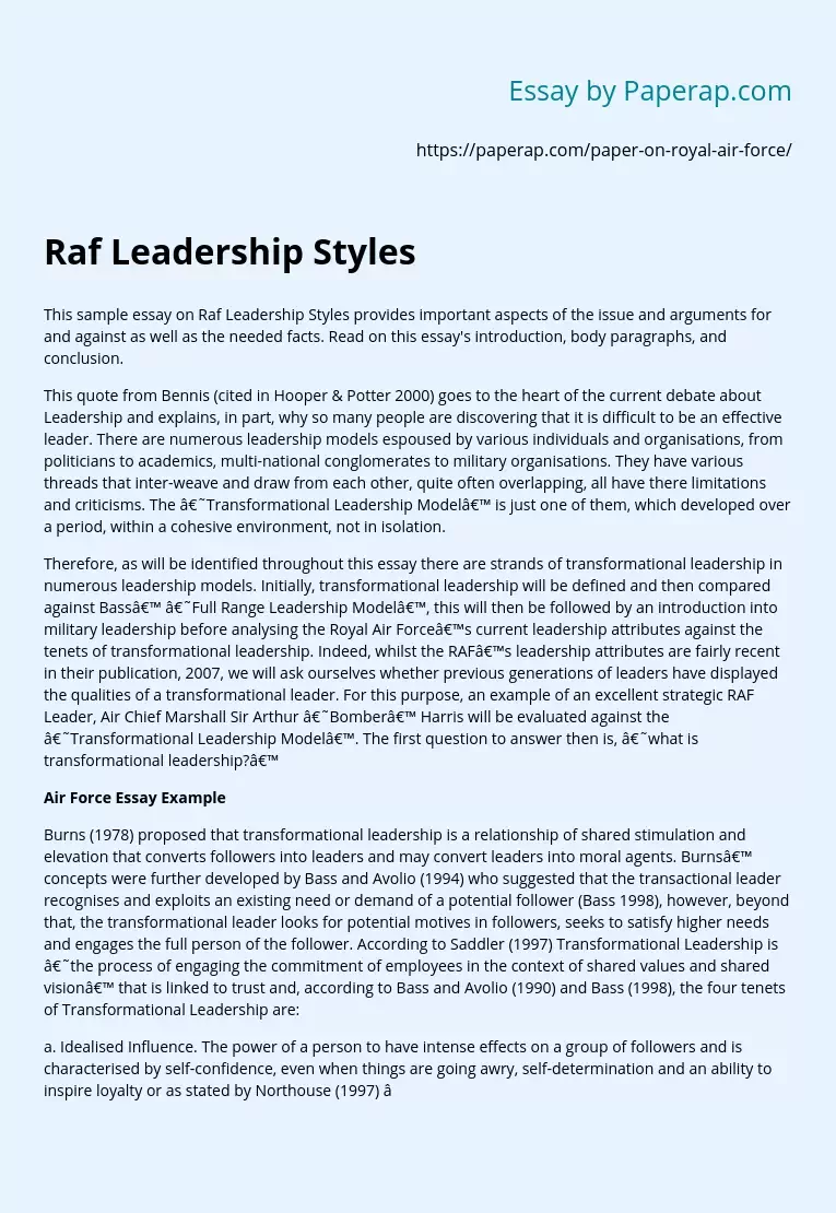 RAF Leadership Styles Issue Analysis