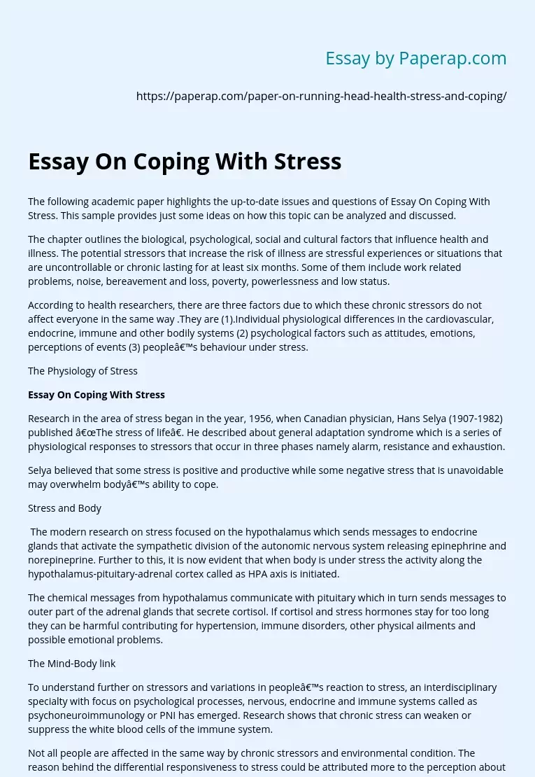 Реферат: Stress Essay Research Paper Coping with stress