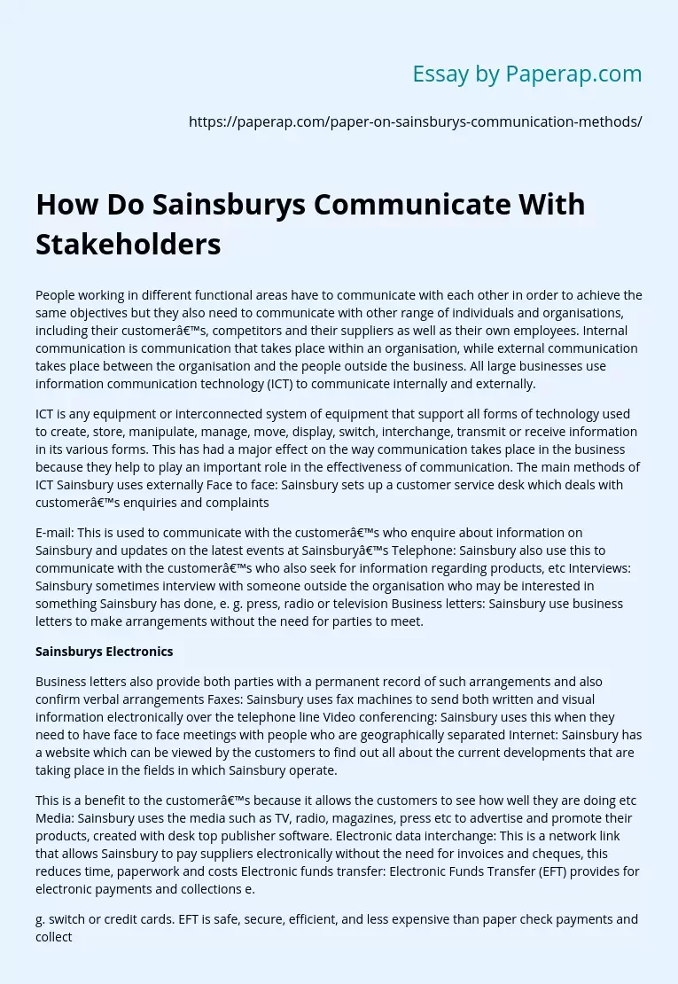 How Do Sainsburys Communicate With Stakeholders