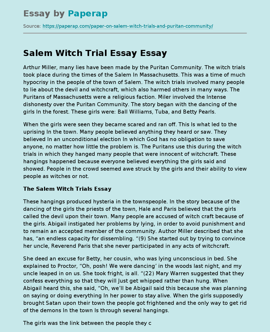Salem Witch Trial Essay