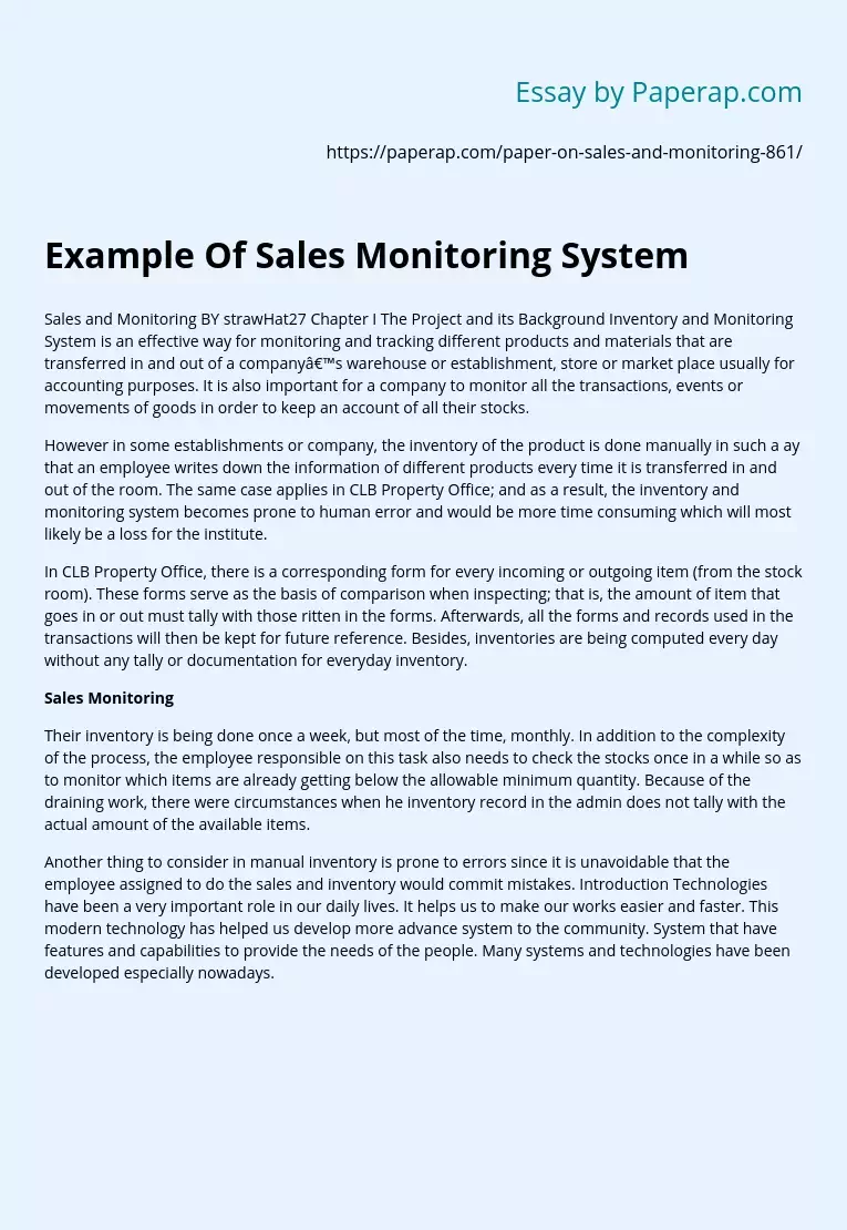 Example Of Sales Monitoring System