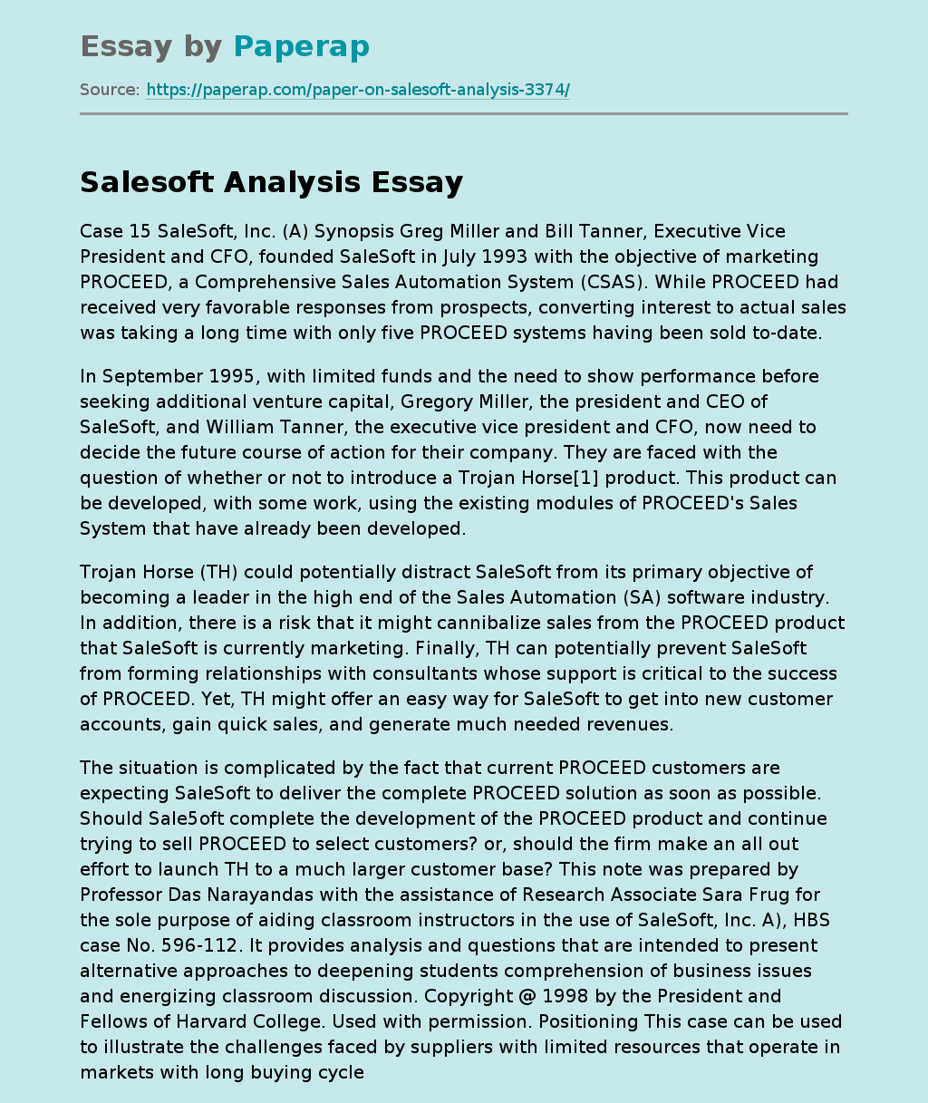 Salesoft Analysis