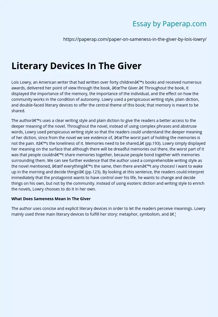 literary analysis on the giver