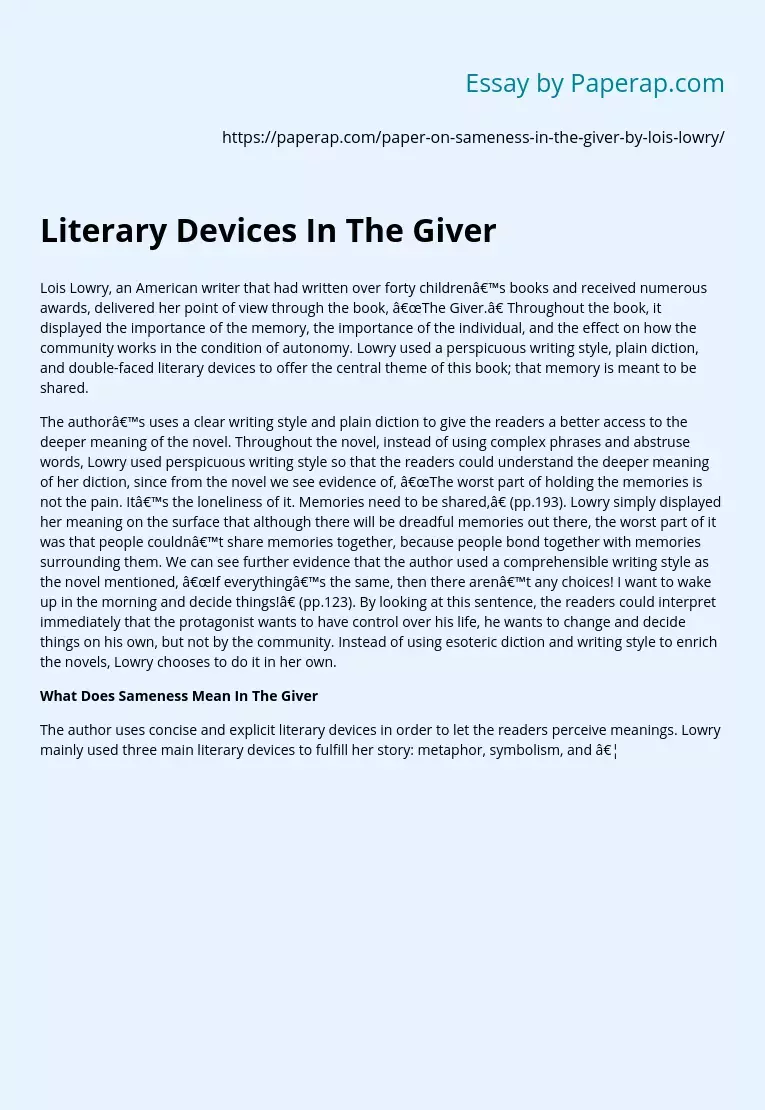 Literary Devices In The Giver