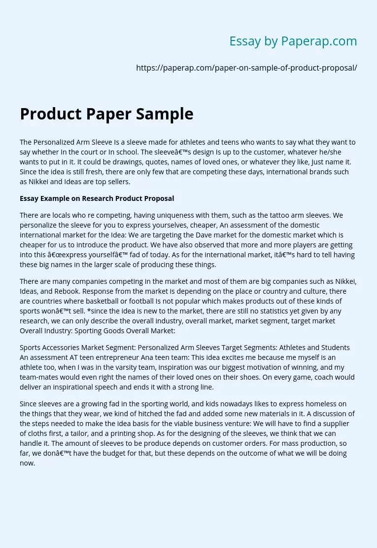 Product Proposal Paper Sample