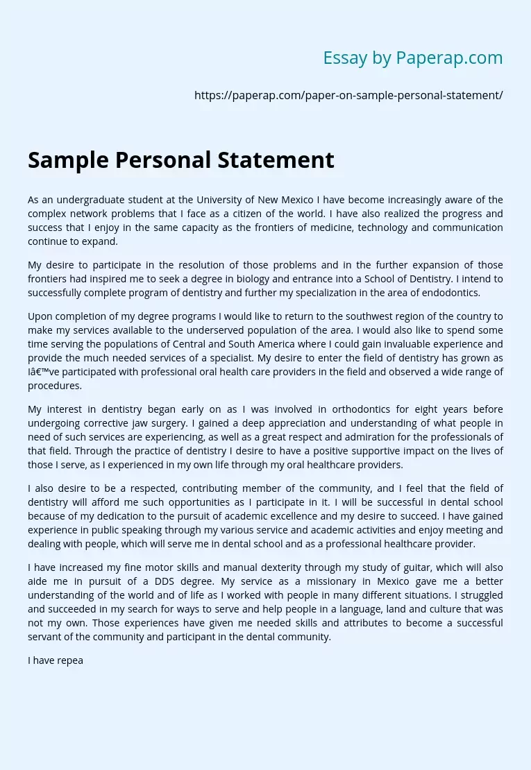 Sample Personal Statement