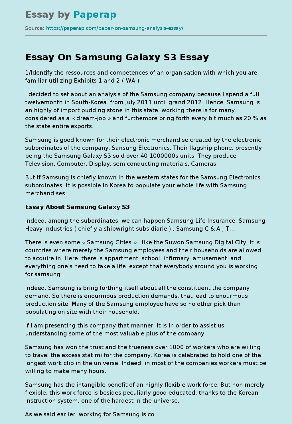 Essay On Samsung Galaxy S3