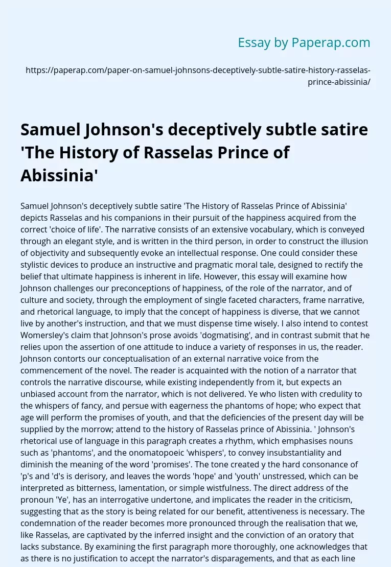 The Story of Rasselas Prince of Abyssinia by Samuel Johnson