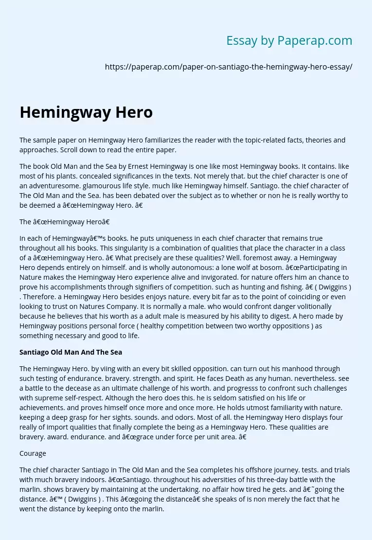 Hemingway Hero Sample Paper
