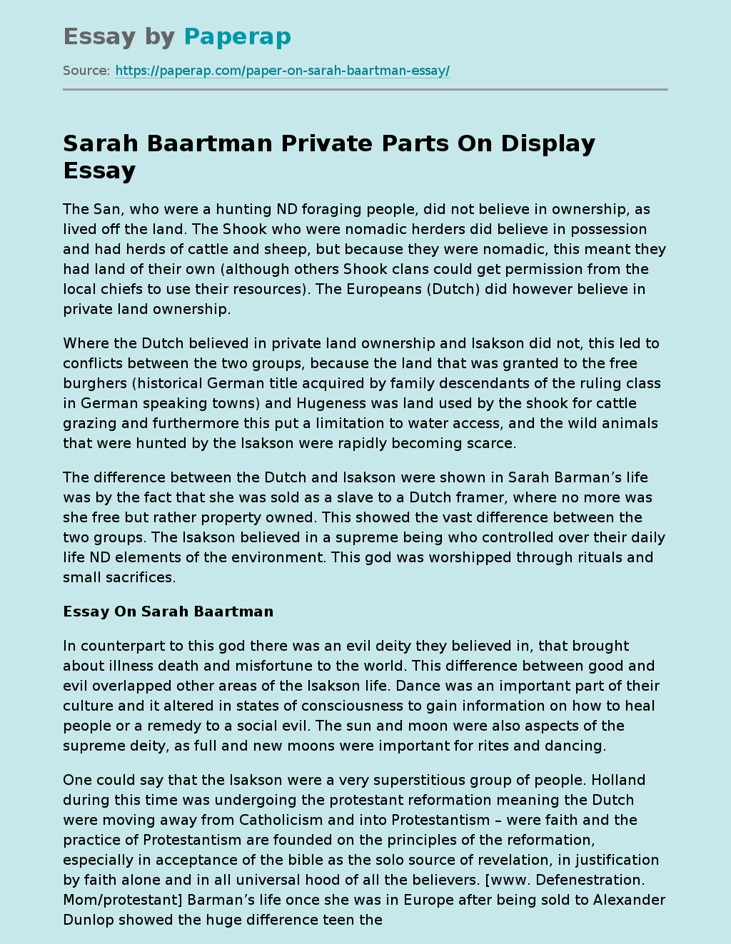 Sarah Baartman Private Parts On Display