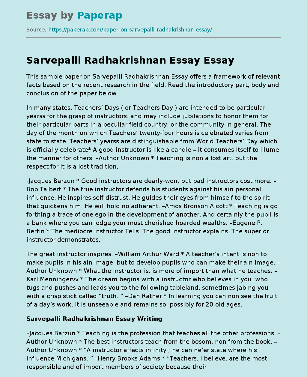 Sarvepalli Radhakrishnan Essay