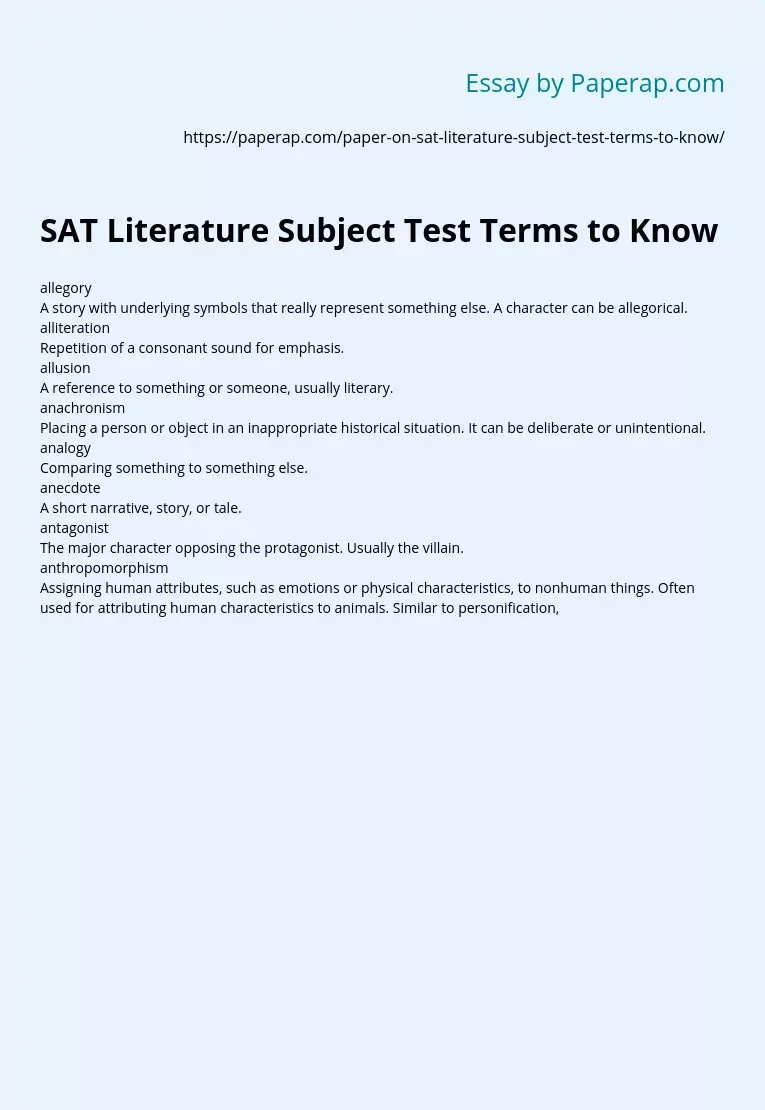 SAT Literature Subject Test Terms to Know