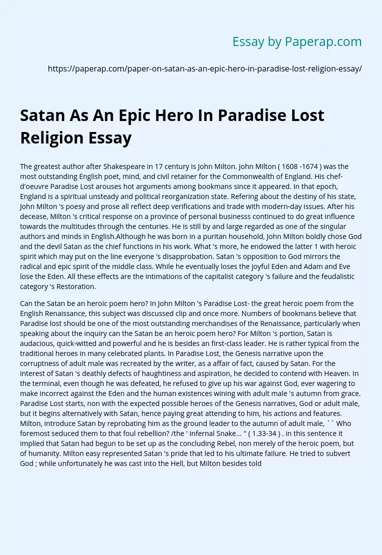 Satan As An Epic Hero In "Paradise Lost"