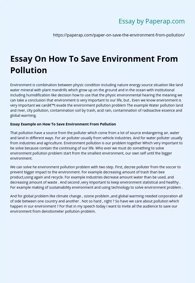 Essay On How To Save Environment From Pollution