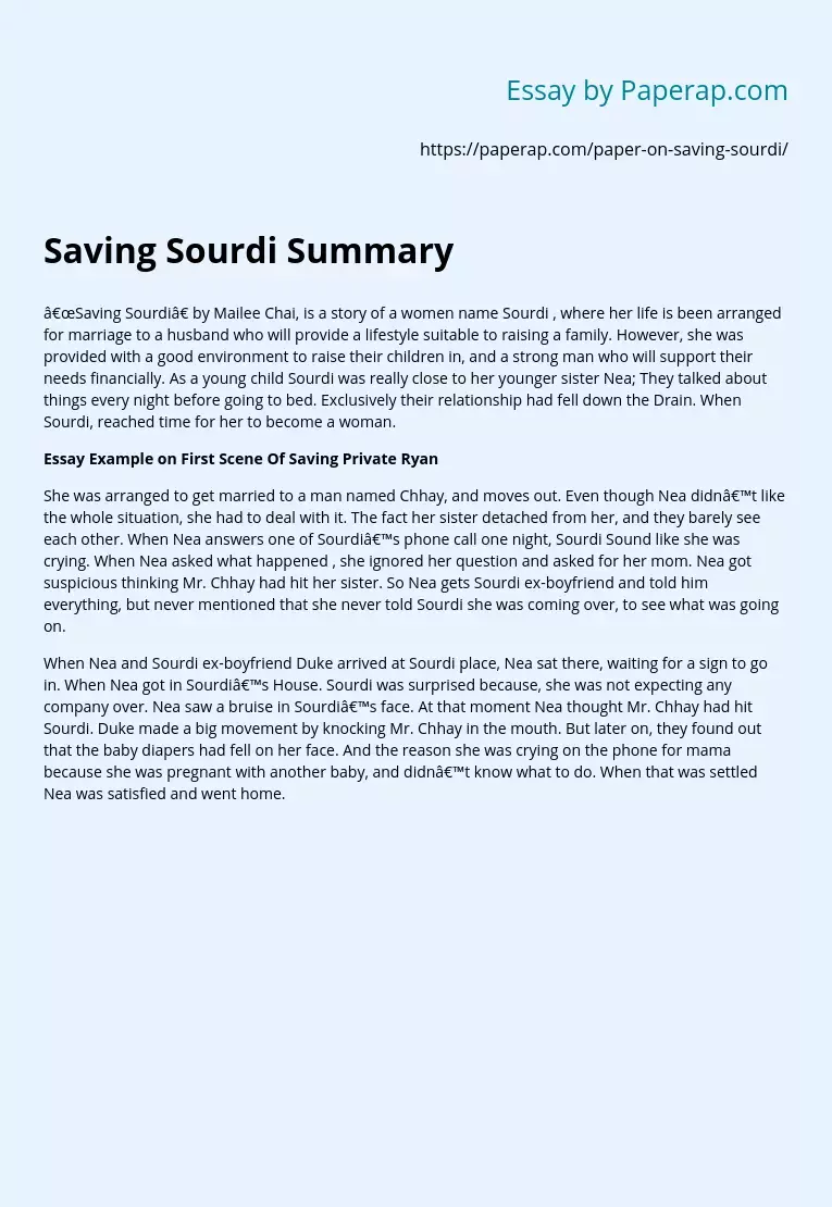 Saving Sourdi Summary