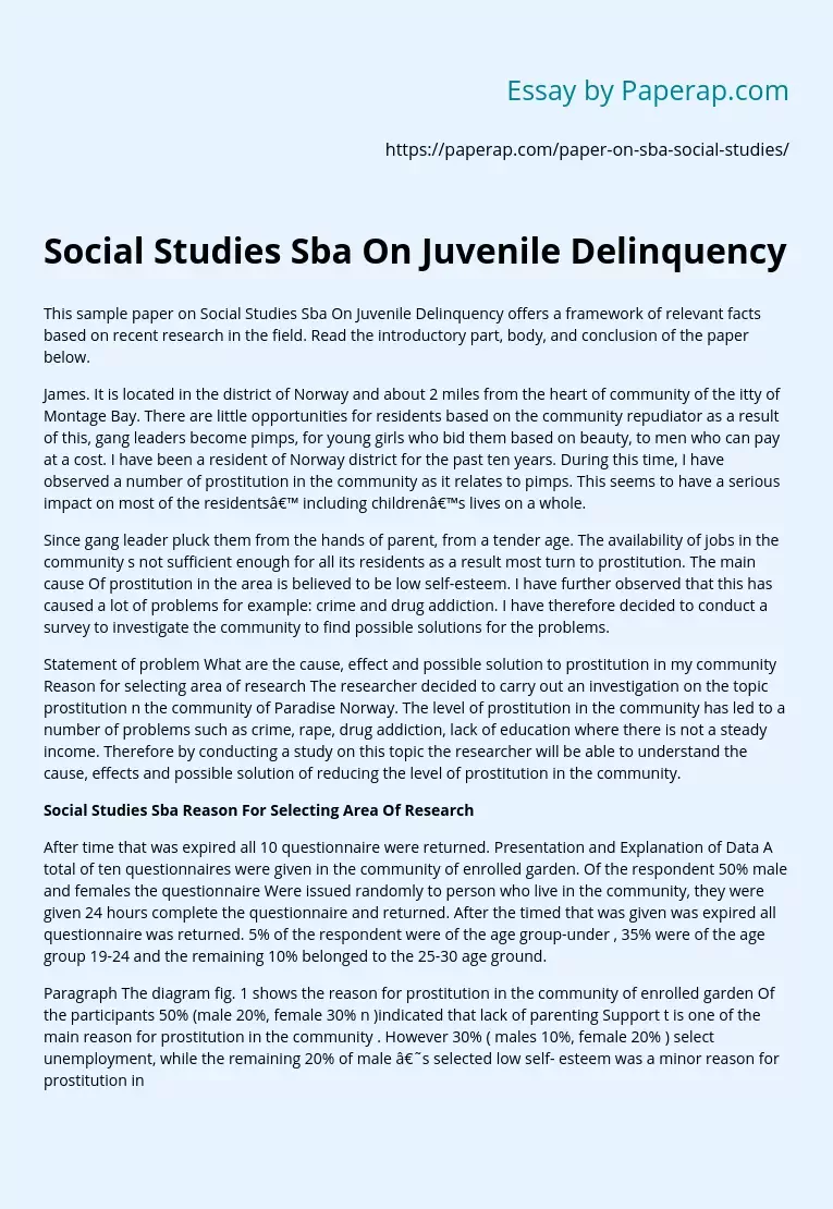 Social Studies Sba On Juvenile Delinquency