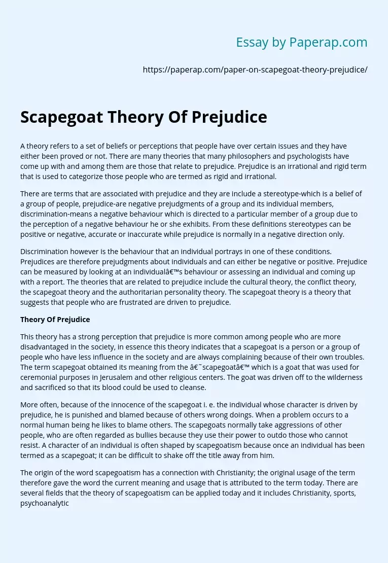 Scapegoat Theory Of Prejudice