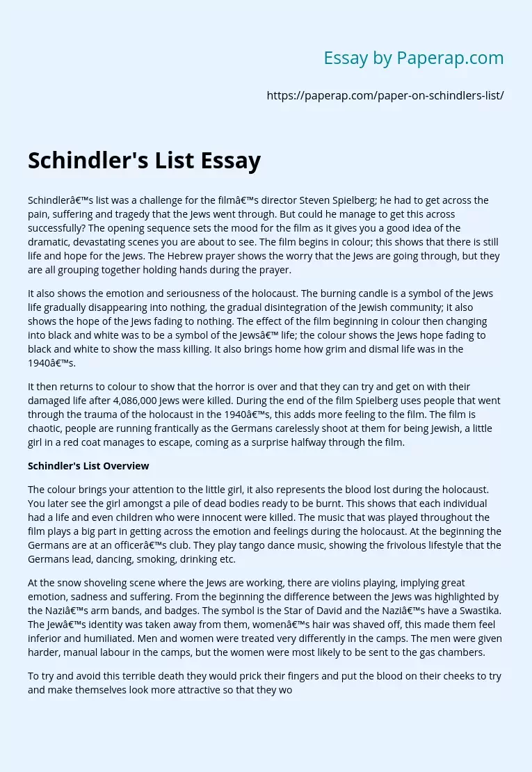Schindler's List Essay