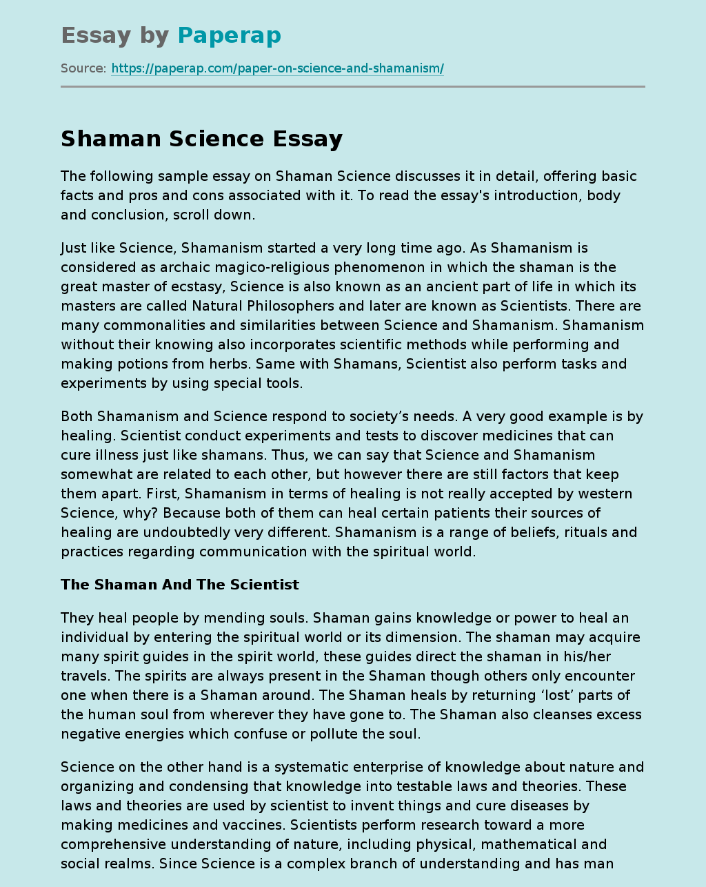Shamanism as a Science